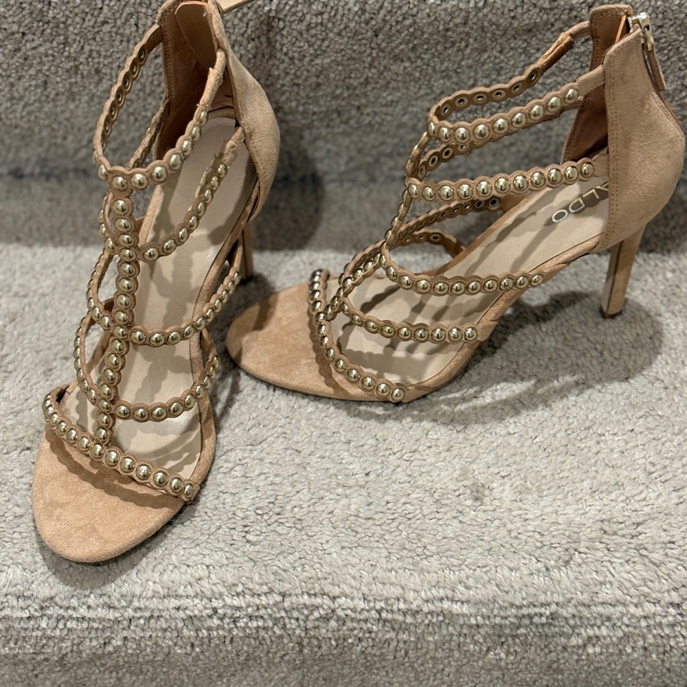 Aldo Tan Beaded Strappy Heels